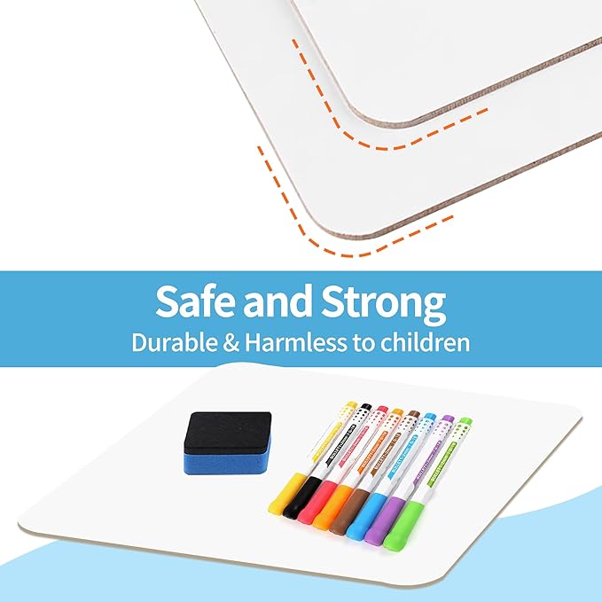 Set of 12 Small White Board Dry Erase Boards Classroom 9" x12” Double Sided Personal Whiteboards for Teachers Lapboards Mini Whiteboard Erasers Incl and Colors Pens