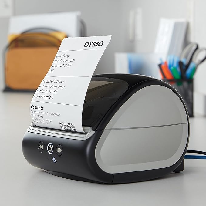 DYMO LabelWriter 5XL Direct Thermal Monochrome Wired Label Printer - USB and Ethernet Connectivity, 62 Labels Per Minute, 300 dpi, 4.16" Print Width - Includes 1 Rolls of 500 Labels