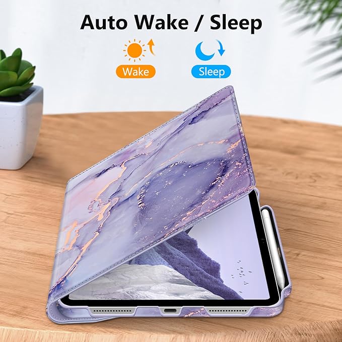 Fintie Rotating Case for iPad (A16) 11th Generation 11 Inch (2025), iPad 10th Generation 10.9 Inch (2022) - [Built-in Pencil Holder] 360 Degree Rotating Protective Stand Cover, Lilac Marble