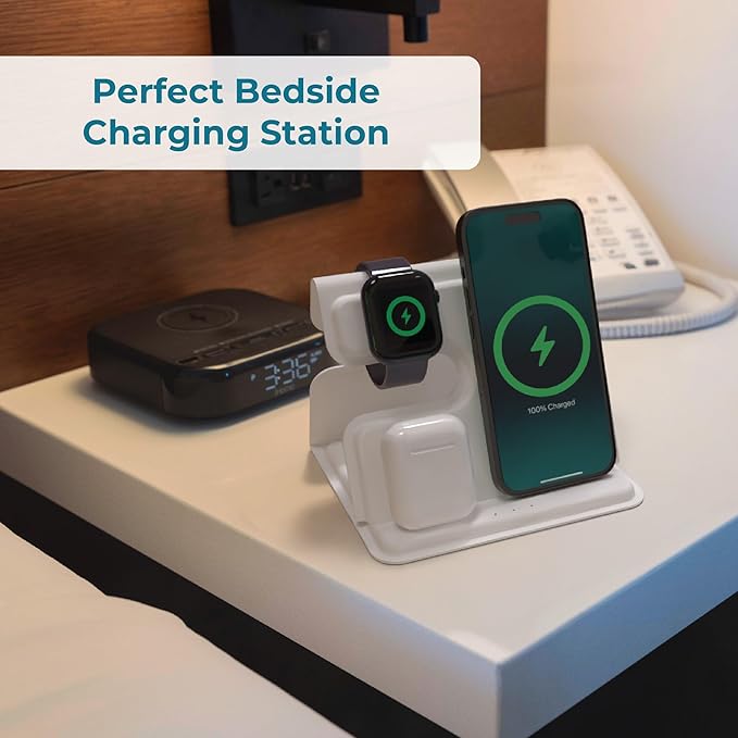 BLACK+DECKER 3 in 1 Charging Station for Apple Multiple Devices, Wireless Foldable Travel Charger for Multiple Devices iPhone 17 16 15 14 13 Pro Max Plus Apple Watch Series/AirPods