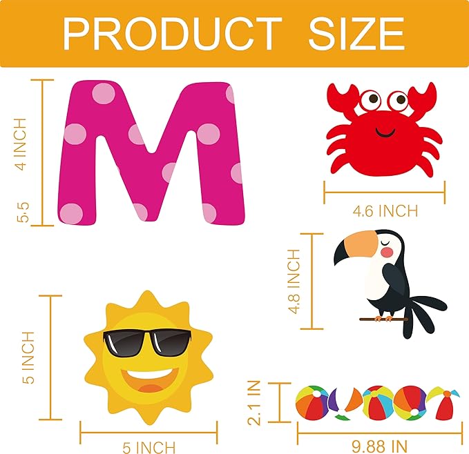 96Pcs Summer Cutouts Bulletin Board Decorations Set - Pool Beach Hawaiian Theme Cut Outs Ball Bulletin Board Border Decorations for Office School Classroom Teacher Supplies