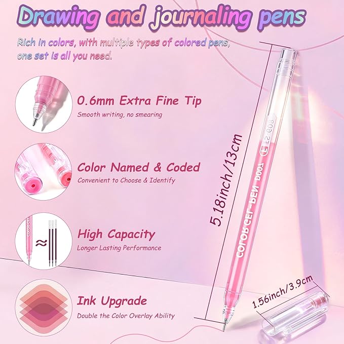 Gel Pens For Coloring, 45 Colors Gel Colored Pens Marker for Adult Coloring Books, 0.6mm Fine Point Pens for Black Paper, Writing, Journaling, Drawing, Art Supplies