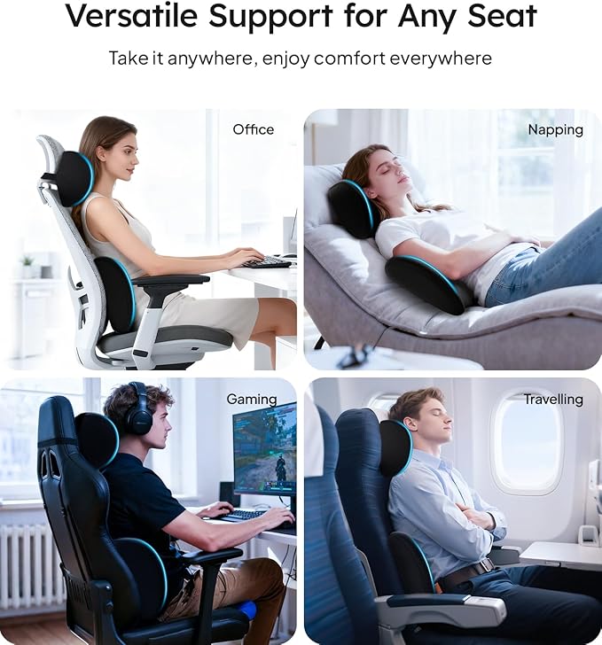 Wigoo 2026 Car Neck Pillow and Lumbar Support Pillow for Car Kit [Ergonomic Design, Pressure Relief] Soft Car Headrest Pillow Back Cushion with Adjustable Strap, Fits All Vehicles (Black)