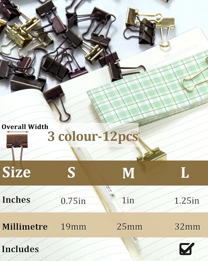 Large Binder Clips 1.25in 12-Pack - Heavy Duty Clamps for Files & Food Bags
