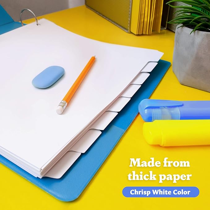 Binder Dividers with Tabs - (Set of 36) x 8 Tab Dividers for 3 Ring Binders, White, Reinforced Edge - Ideal for Keeping Your Documents Neat and Professional