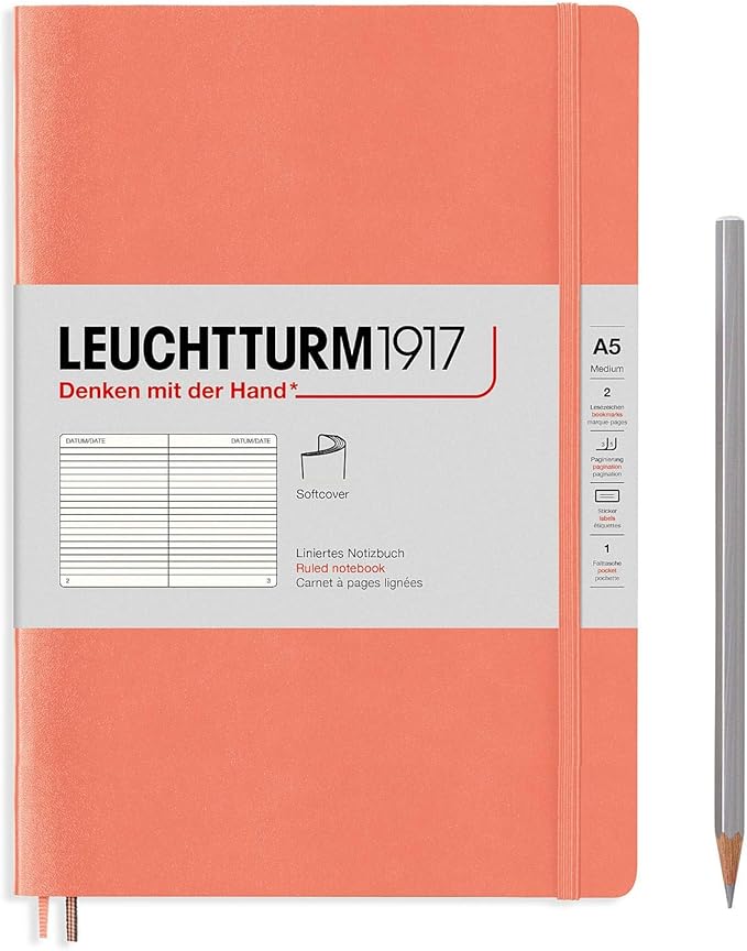 LEUCHTTURM1917 - Notebook Softcover Medium A5-123 Numbered Pages for Writing and Journaling (Ruled, Bellini)