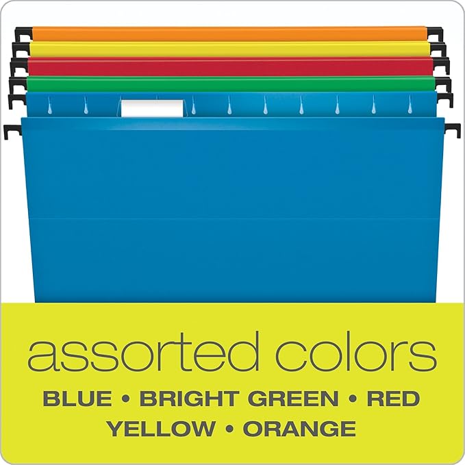 Pendaflex SureHook Reinforced Hanging Folders,Letter Size,Assorted Colors,1/5 Cut,20/BX (6152 1/5 Asst),(Pack of 5)