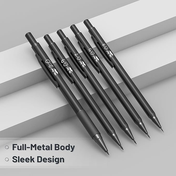 Mr. Pen- Metal Mechanical Pencil Set with Lead and Eraser Refills, 5 Sizes, Black, 0.3, 0.5, 0.7, 0.9, 2mm, Drawing Mechanical Pencils, Mechanical Pencil Metal, Drawing Pencils Mechanical (Pack of 2)