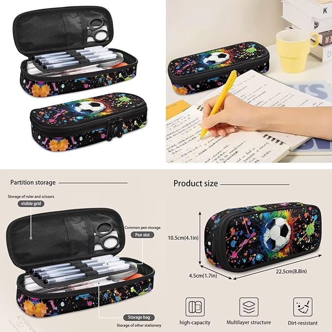 4pcs/set Football Backpack for Girls 6-8 10-12 Big for 4Th Grade Kids School Bag Set Teen Boys Schoolbag Elementary Preschool Bookbag with Lunch Bags Pencil Case Water Bottle Sleeve
