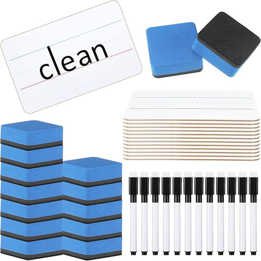 Colarr 12 Sets Mini White Boards 6"x 9" Dry Erase Boards Classroom Pack Includes Two Sided Small Whiteboards Markers, Lapboards Erasers for Teachers Students School