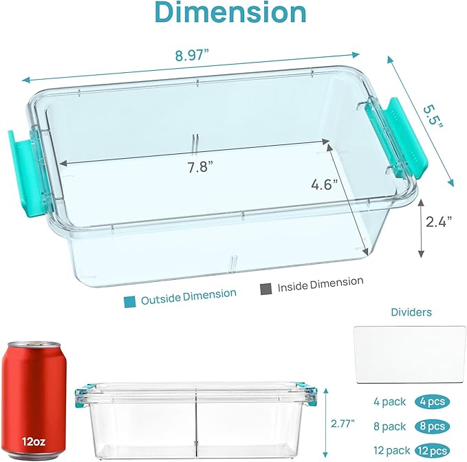 Vtopmart 12 Pack 1.5 Qt Clear Pencil Box, Plastic Pencil Holder with Removable Divider for Pen Organizer, Stackable Containers with Lid for Pen, Art Craft, Sticker, Scrapbook & Office Supplies