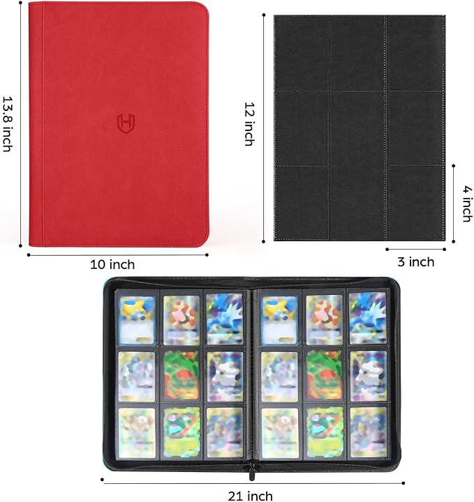 Card Binder 9 Pocket with Zipper, 648 Pockets Trading Card Holder Book, Premium PU Cover Zip Folder Binder, Side Loading Carrying Case Binder Album for TCG, MTG, Sports Cards, Game Cards