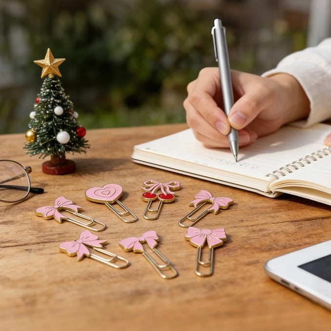 7 PCS Bow Paper Clips Metal Paperclip Large Size Paper Clip Cute Bookmark Colorful Office Supplies Present for Teacher & Students, for Office Home Supplies Gifts Wedding Decoration