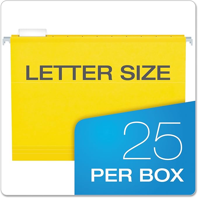 Pendaflex Extra Capacity Reinforced Hanging Folders, 2", Letter Size, Yellow, 1/5 Cut, 25/BX (04152x2 YEL)