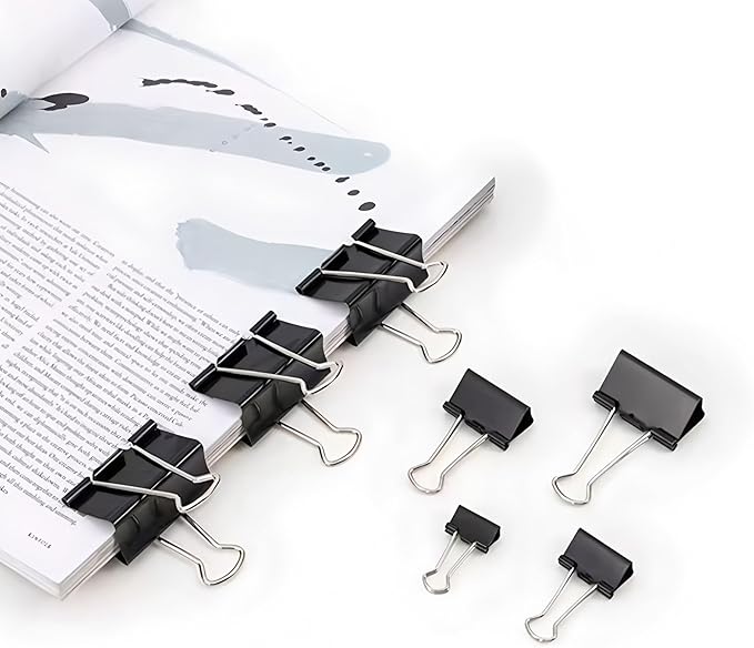 130 Pack Black Binder Clips Assorted Sizes, Large Medium Small Mini 4 Sizes Mix, Paper Clamps Metal Paper Clips Set for Office School Home Business Supplies