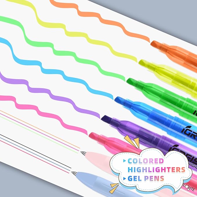 Highlighters Assorted Colors and 2 Pcs 3 in 1 Multicolor Gel Pens 6 Colors Ink, Chisel Tip Colored Highlighters Bulk, No bleed, Qucik Dry, Perfect for Class, School 20 Pack
