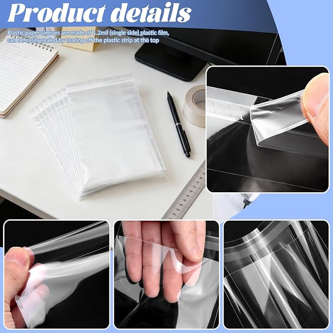 200 Pack Cellophane Bags Self Sealing, Resealable Clear Plastic Sleeves for 5 x 7 Inch Photos A6 A7 Paper Greeting Cards Postcards Art Prints Paintings Cookie Candy, 5-1/2 x 7-1/2 Inch