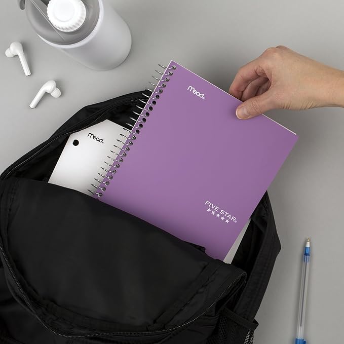 Five Star Spiral Notebook, 2 Subject, College Ruled Paper, 6" x 9-1/2", 80 Sheets, Fights Ink Bleed, Water Resistant Cover, Amethyst Purple (840029CF1-ECM)