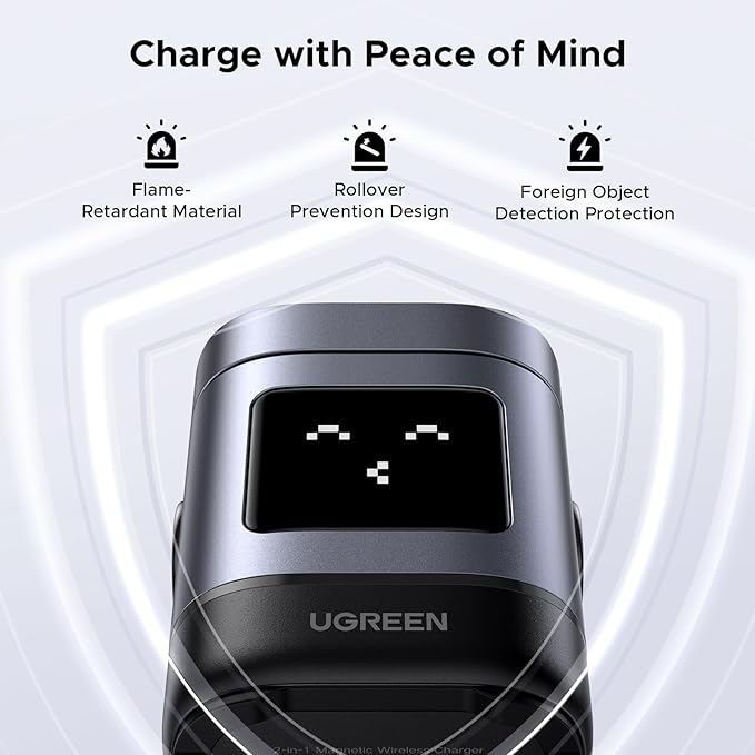 UGREEN Uno Qi2 Certified 15W Wireless Charger Stand, 2-in-1 Foldable Charging Station Compatible with iPhone 17/17 Air/17 Pro/17 Pro Max/16/15/14/13/12 Series, AirPods 2/3/Pro (No AC Adapter)
