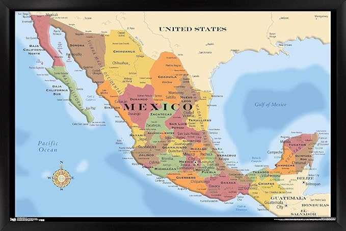 Trends International Map - Mexico Wall Poster, 22.375" x 34", Black Framed Version