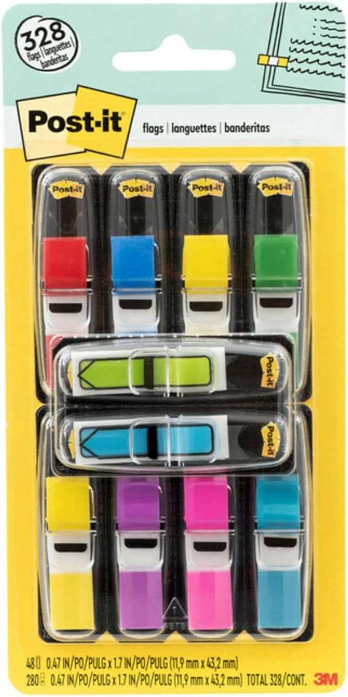 Post-it Flags Value Pack, 35/Dispenser, 8 Dispensers/Pack, 47 in Wide, Assorted Colors, Includes 48 Free Arrow Flags (683-VAD1)