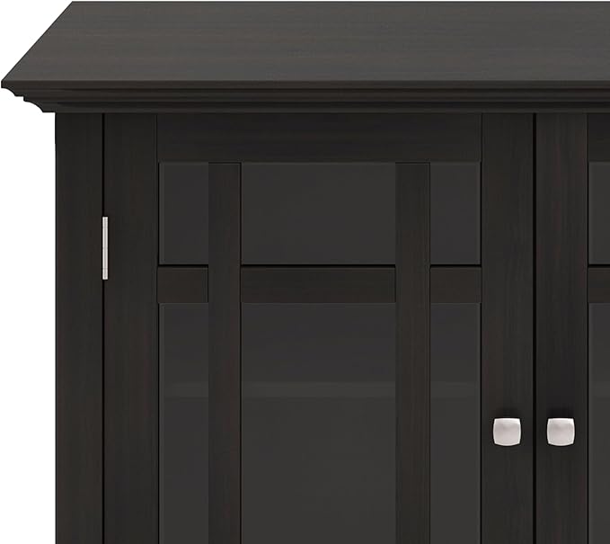 SIMPLIHOME Bedford Storage Cabinet - 39 inch Wide Solid Wood Medium Cabinet in Hickory Brown, Transitional Console for Living Room, Entryway, or Dining Room with Glass Doors and Adjustable Shelves