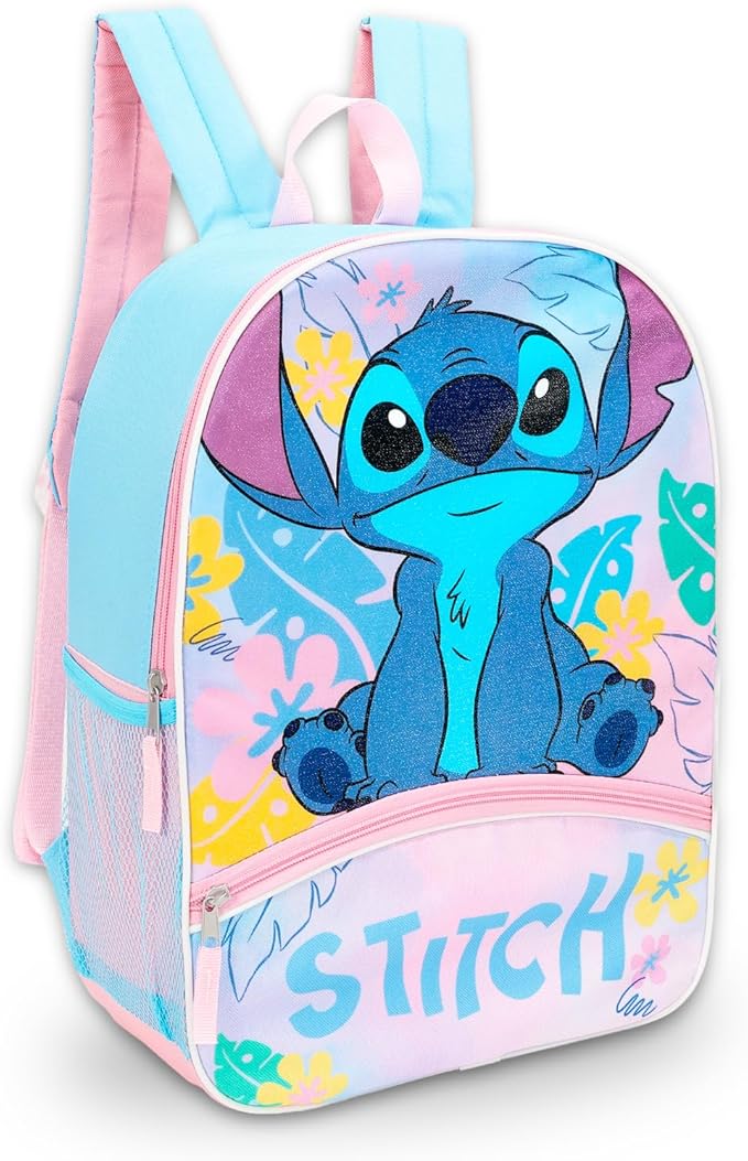 Disney Stitch Backpack and Lunchbox for Girls - Bundle with 16" Backpack, Lunch Box, Water Bottle, Stickers, More | Lilo and Stitch School Bag and Lunch Bag for Kids