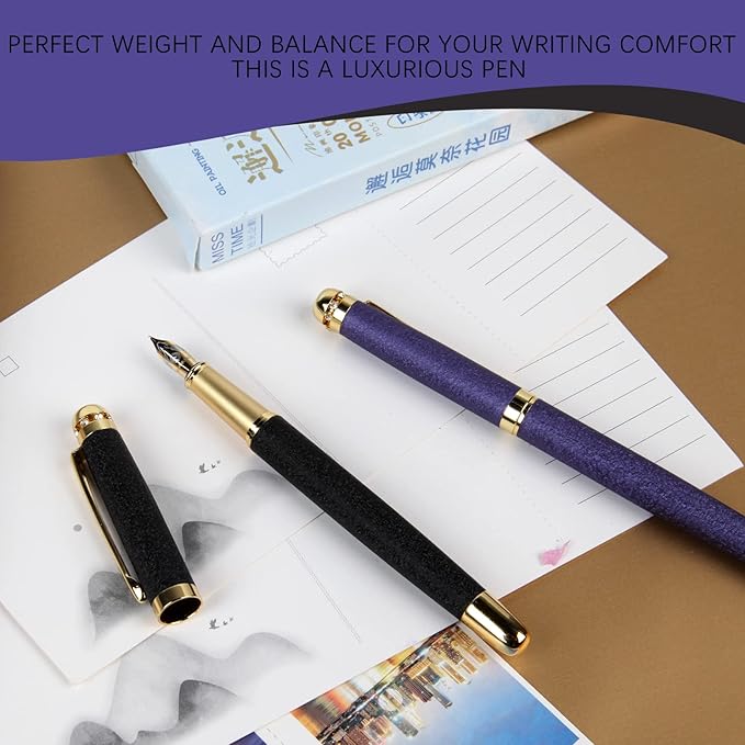 fountain pen-Multiple color styles with rhinestone,diamond inlay and frosted finish,Cute pens,Luxury pen,Office pens,Best pen set,Includes 10 Ink Cartridges and Ink Refill Converter(Gold)