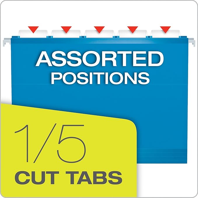Pendaflex Reinforced Hanging File Folders, Letter Size, Blue, 1/5 Cut, 25/BX (4152 1/5 BLU) (Pack of 2)