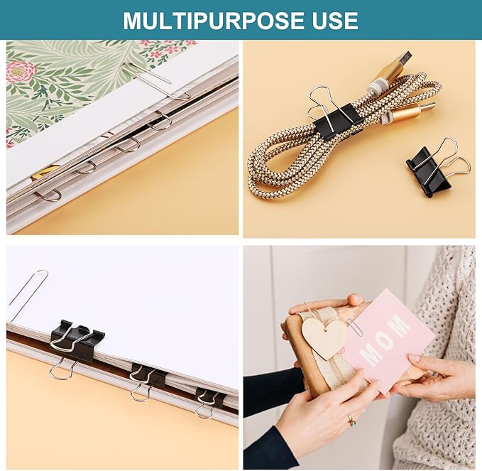 360 Pcs Paper Clips and Binder Clips Assorted Sizes, Large Medium Small Size Silver Paper Clips & Black Binder Clips with Container, for Office, Home, School Supplies