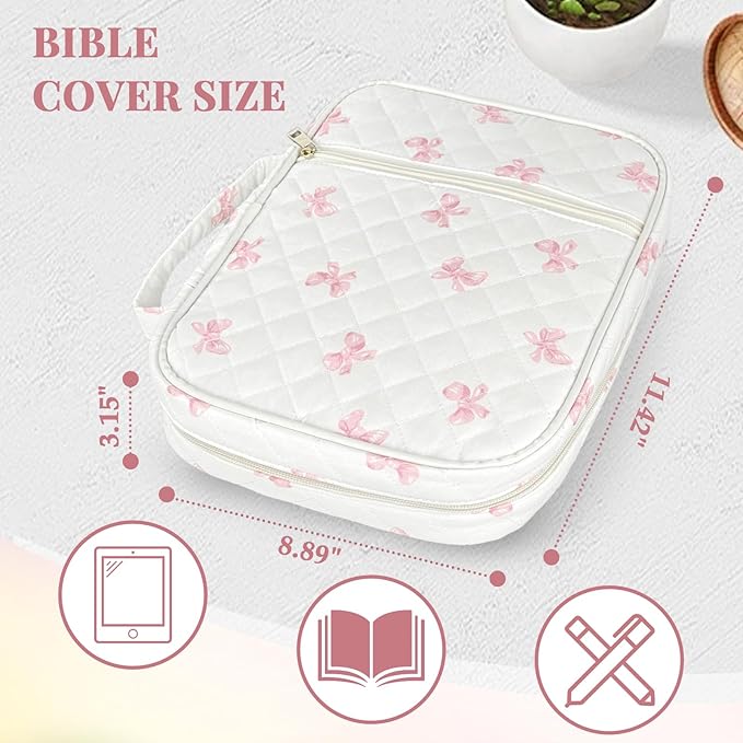 Bible Cover Case for Women,Bible Study Supplies Accessories,Bible Journaling Kit,Pink Flower Carrying Case with Highlighters