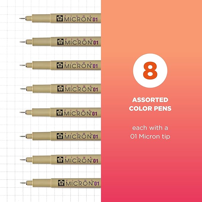 SAKURA Pigma 30068 Micron Blister Card Ink Pen Set, Colors may vary, 01 8CT Set