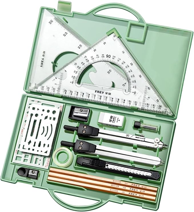 Professional Geometry Set(16Pcs) - Geometry Kit For Artists And Students | Geometry Set With Metal Rulers | Triangle Ruler Compass Protractor Set | Architecture Drawing Pencils Drafting Set