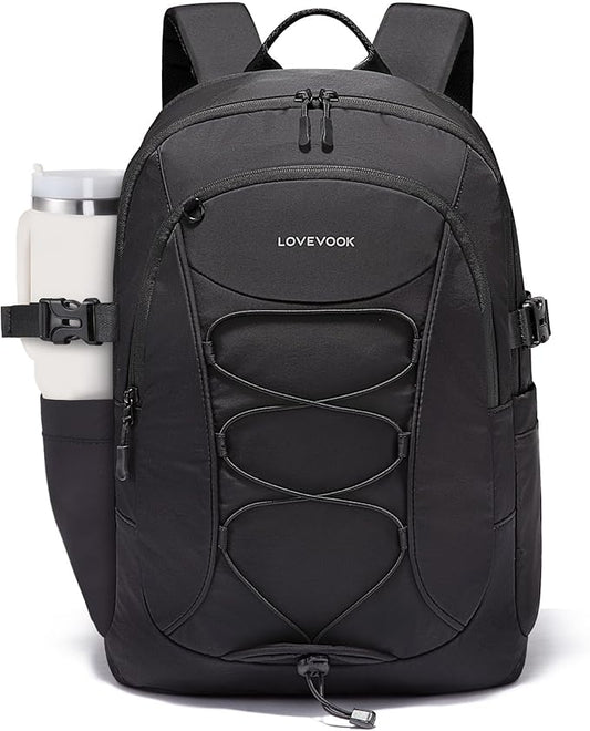 LOVEVOOK Mens Backpack with Giant Tumbler Holder Pocket,15.6 Inch Everyday Laptop Backpack Commuter Travel Work Computer Bag for Women,Waterproof Hiking College Teacher Back Pack Casual Daypack,Black