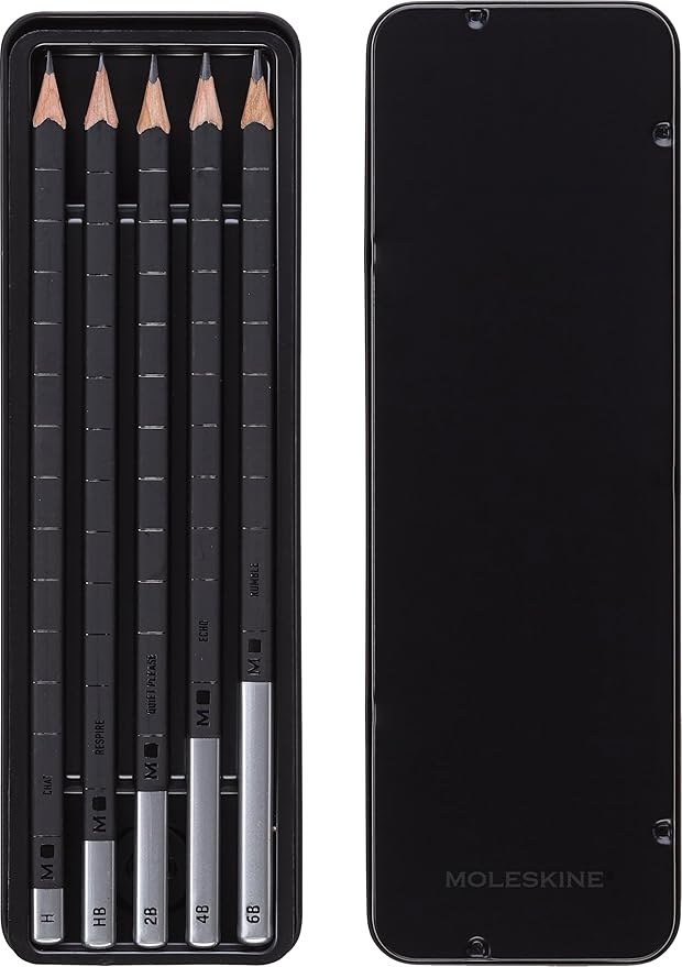 Moleskine Art Collection Sketching Kit - Sketchbook Large + Drawing Pencils Set, Large, Plain, Black, Hard Cover (5 x 8.25) 104 Pages