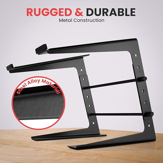 Pyle Portable Adjustable Laptop Stand - Anti-Slip Standing Table Monitor or Computer Desk Workstation Riser with Level Height Alignment for DJ, PC, Gaming, Home or Office