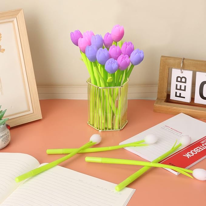 Color Changing Flower Pens - Pack of 30 Ballpoint Pens Creative Gel Ink Rollerball Pen for School Home Office Stationery Store Kids Girls Gift, Black 0.38mm (Tulip)