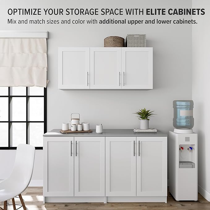 Prepac Elite 54" W Wall Cabinet with Panel Doors, White Storage Cabinet, Bathroom Cabinet, Pantry with 1 Adjustable Shelf 12.75" D x 54" W x 24" H, WSUR-1004-1