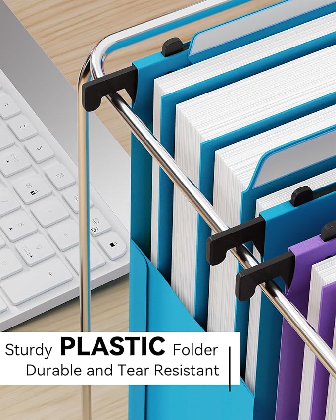 Ansook Extra Capacity Hanging File Folders Letter Size,6 Pack Plastic File Cabinet Folders with Tabs,Heavy Duty 4" Expandable Hang Folder with Movable Dividers,Hanging Folder Organizer for File Frame