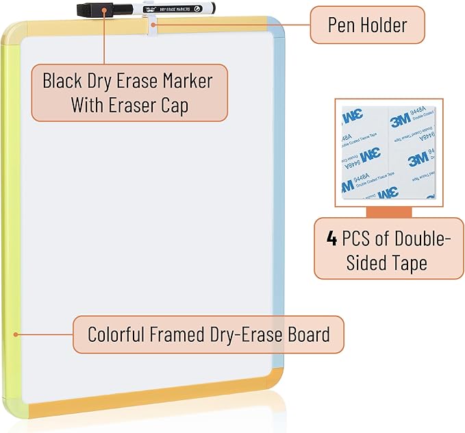Mr. Pen- Dry Erase Board, 14” x 11” with a Black Dry Erase Marker, Small Mini White Board for Students