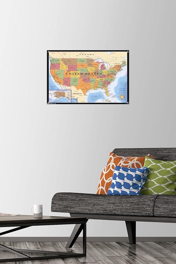 Map - USA Time Zones Wall Poster with Push Pins