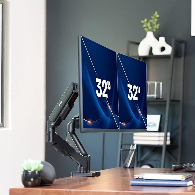 VIVO Dual Monitor Stand, Fully Adjustable Arms for 17 to 32 inch Screens, Mechanical Articulating Desk Mount, Gaming and Office Setups, VESA 75x75, 100x100, Max 19.8 lbs, Classic, Black, STAND-V002O