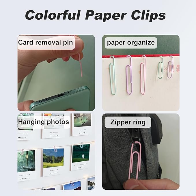 Colorful Paper Clips Binder Clips Set, 300 Pcs Assorted Sizes Binder Clips & Paper Clips Small Medium Large, Pastel Claps and Push Pins Office Supplies Kit for Paper Work and School Teacher Use