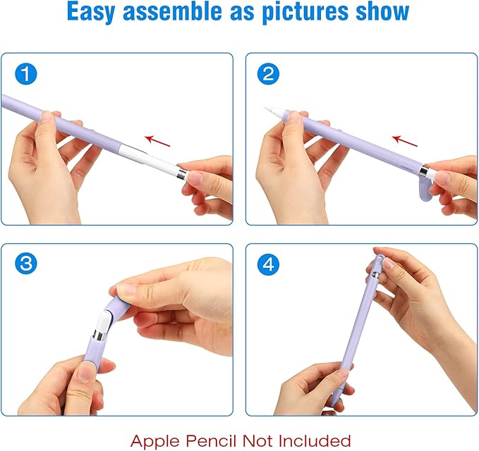 Fintie Silicone Sleeve Compatible with Apple Pencil 1st Generation, Ultra Light Pen Skin Case Cover Soft Protective Pencil Grip Holder with 2 Nib Covers & Cable Adapter Tether, Lilac Purple