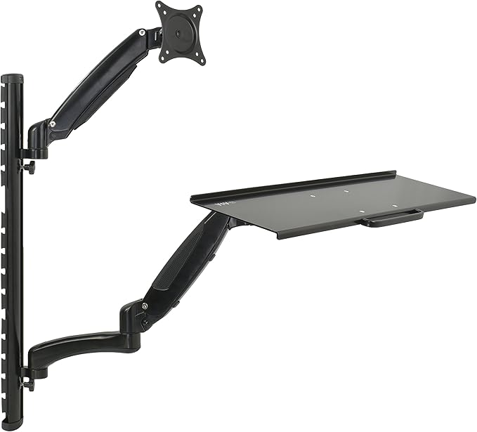 VIVO Black Sit-Stand Wall Mount Counterbalance Height Adjustable Monitor and Keyboard Workstation for Screens up to 27 inches STAND-SIT1K…