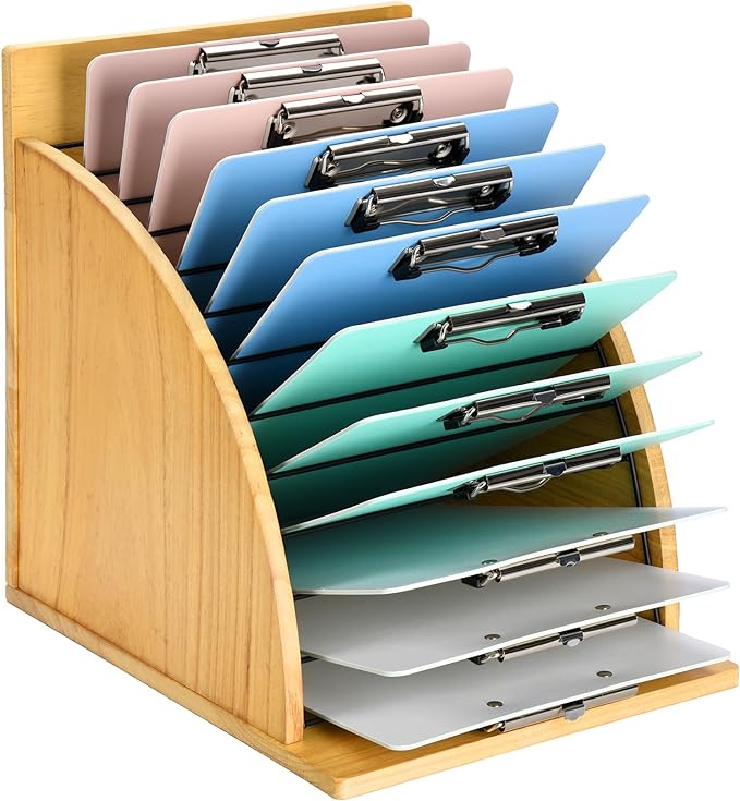 HULISEN Clipboard Holder, Wooden Clipboard Organizer with Raised Side Panel, Clip Board Storage Rack for Classroom and Office, Clip Boards not Included