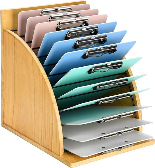 HULISEN Clipboard Holder, Wooden Clipboard Organizer with Raised Side Panel, Clip Board Storage Rack for Classroom and Office, Clip Boards not Included