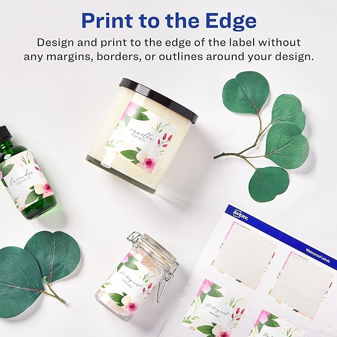 Avery Glossy White Square Labels, Sure Feed Technology, 2-1/8" x 2-1/8", 1,200 Glossy White Labels, Print-to-The-Edge, Permanent Adhesive, Laser/Inkjet Printable