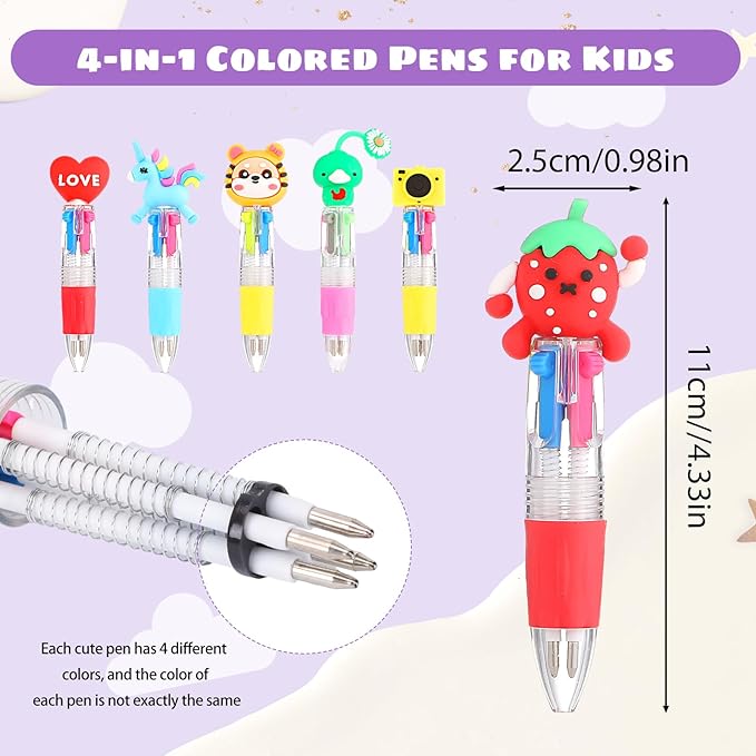 BESARME 64 Pcs Fun Pens, Multicolor Pens in One 4-in-1 Cute Pen Bulk Party Favors for Birthday Prizes Gifts for Kids Classroom