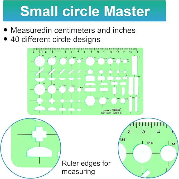 15PCS Geometric Drawings Templates,Transparent Green Plastic Ruler, Drafting Stencils Measuring Tools, Measuring Geometry Rulers for Office, Studying